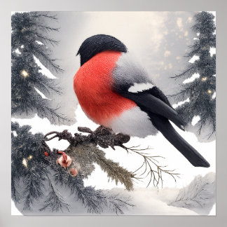 Bullfinch bird poster