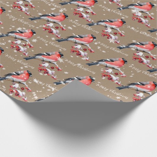 Bullfinch Bird Sneeuwrode bessen Vrolijk Kerstfees Cadeaupapier (Hoek)