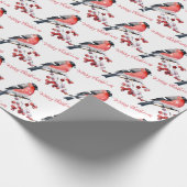 Bullfinch Bird Sneeuwrode bessen Vrolijk Kerstfees Cadeaupapier (Hoek)