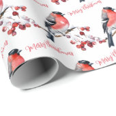 Bullfinch Bird Sneeuwrode bessen Vrolijk Kerstfees Cadeaupapier (Rol Hoek)