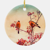 Bullfinch eet rode rowanbessen keramisch ornament (Achterkant)