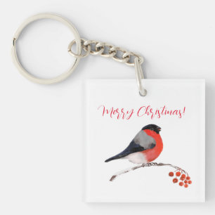 Bullfinch en rode bessen, zoete kerst sleutelhanger