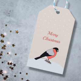 Bullfinch en Snow Merry Christmas Gift Label Cadeaulabel