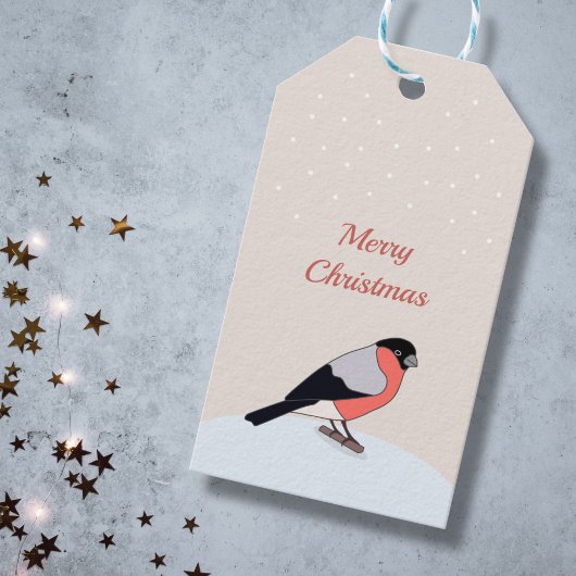 Bullfinch en Snow Merry Christmas Gift Label Cadeaulabel