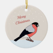 Bullfinch en Snow Merry Christmas-Ornament Keramisch Ornament (Voorkant)