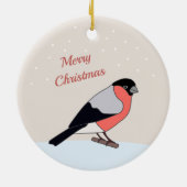 Bullfinch en Snow Merry Christmas-Ornament Keramisch Ornament (Achterkant)