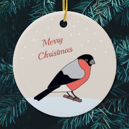 Bullfinch en Snow Merry Christmas-Ornament Keramisch Ornament