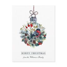 Bullfinch Glass Ball Christmas Postcard