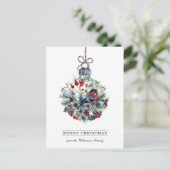 Bullfinch Glass Ball Christmas Postcard Feestdagenkaart (Staand voorkant)