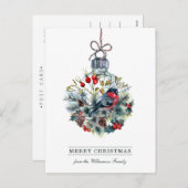 Bullfinch Glass Ball Christmas Postcard Feestdagenkaart (Voorkant / Achterkant)