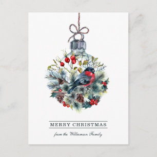 Bullfinch Glass Ball Christmas Postcard Feestdagenkaart