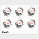 Bullfinch & Kerstmis holly krans Ronde Sticker (Vel)