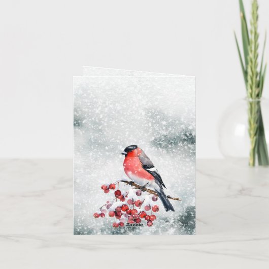 Bullfinch Kerstvogel Sneeuwrode bessen Feestdagen Kaart (Achterkant)