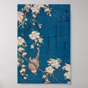 Bullfinch op een Weping Cherry Branch van Hokusai Poster