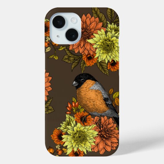 Bullfinch op herfstfloralen Case-Mate iPhone case (Achterkant)