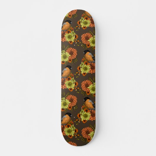Bullfinch op herfstfloralen persoonlijk skateboard (Voorkant)