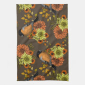 Bullfinch op herfstfloralen theedoek (Verticaal)