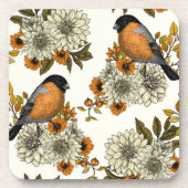Bullfinch op herfstflorals 2 bier onderzetter (Voorkant)