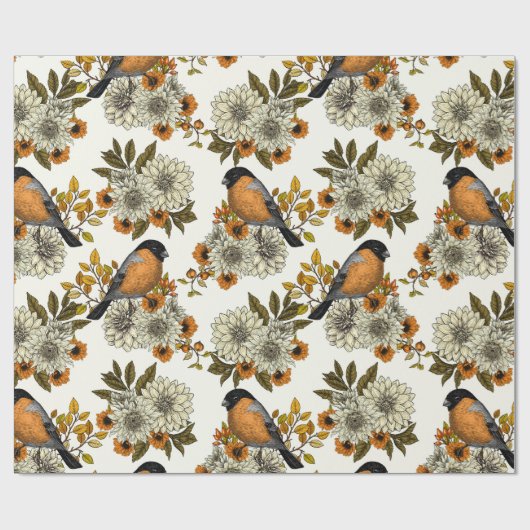 Bullfinch op herfstflorals 2 cadeaupapier (Vlak)
