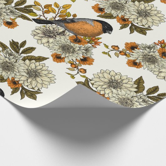 Bullfinch op herfstflorals 2 cadeaupapier (Hoek)