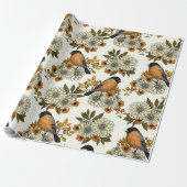Bullfinch op herfstflorals 2 cadeaupapier (Uitgerold)