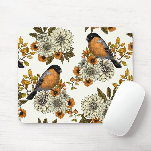 Bullfinch op herfstflorals 2 muismat (Met muis)