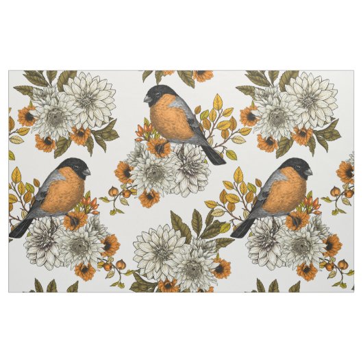 Bullfinch op herfstflorals 2 stof (Fat Quarter)