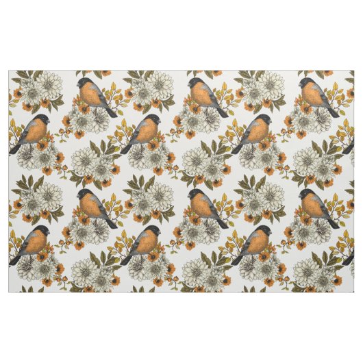 Bullfinch op herfstflorals 2 stof (Fat Quarter)