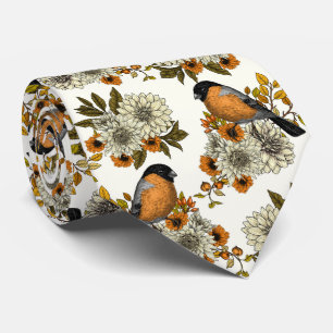 Bullfinch op herfstflorals 2 stropdas