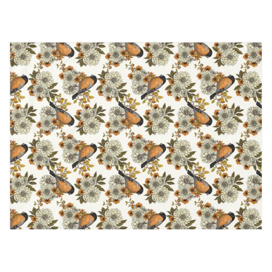 Bullfinch op herfstflorals 2 tafelkleed (Voorkant (Horizontaal))