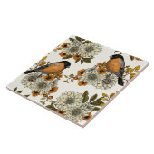 Bullfinch op herfstflorals 2 tegeltje (Zijkant)