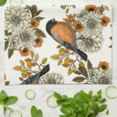 Bullfinch op herfstflorals 2 theedoek (Gevouwen)