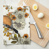 Bullfinch op herfstflorals 2 theedoek (Quarter Fold)