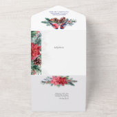 Bullfinch, Poinsettia, Pine Winter Wedding All In One Uitnodiging (Buitenkant)