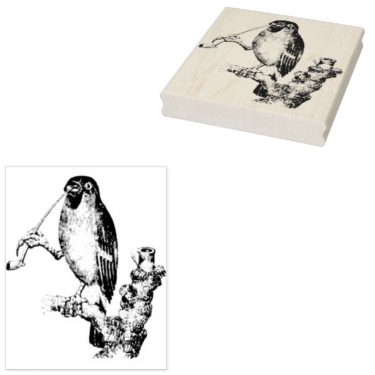 Bullfinch Roken Pijp Rubber Art Stamp Rubberstempel (Gestempeld)
