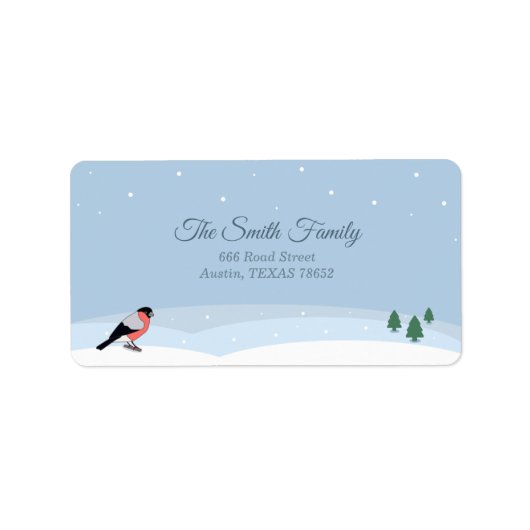 Bullfinch & Snowy Landschap Retouradres Label (Voorkant)