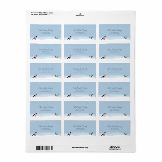 Bullfinch & Snowy Landschap Retouradres Label (Full Sheet)