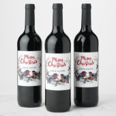 Bullfinches Krans Mistletoe- Vrolijk Kerstfeest Wijn Etiket (Flessen)