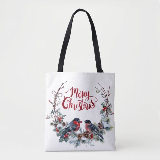 Bullfinches Krans- Vrolijk Kerstfeest Tote Bag (Voorkant)