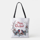 Bullfinches Krans- Vrolijk Kerstfeest Tote Bag (Achterkant)