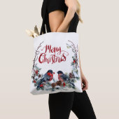 Bullfinches Krans- Vrolijk Kerstfeest Tote Bag (Dichtbij)