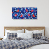 Bullfinches, rode vogelbomen, blauwe bomen, vezel canvas afdruk (Insitu (Slaapkamer))
