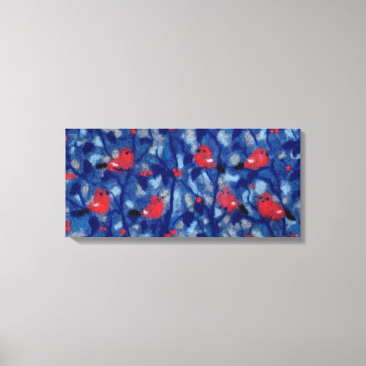 Bullfinches, rode vogelbomen, blauwe bomen, vezel canvas afdruk (Voorkant)