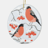 Bullfines op rowantakken keramisch ornament (Links)