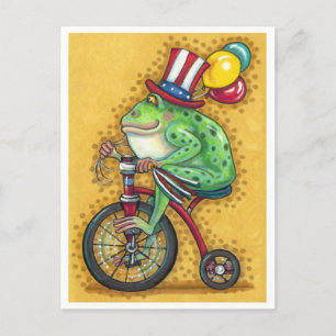 BULLFROG 4TH OF JULY, FROG TRICYCLE & BALLOONS  FEESTDAGENKAART