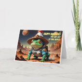 Bullfrog met pet en ruimtepak kaart (Voorkant)