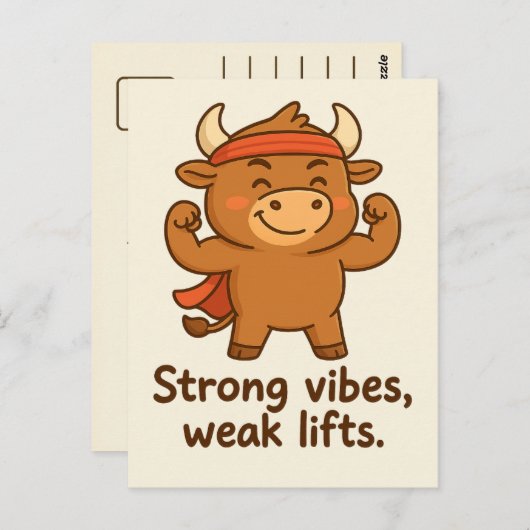 Bullio® Strong Vibes – Funny Cartoon Briefkaart (Voorkant / Achterkant)