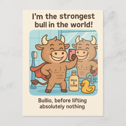 Bullio® voor het tillen – Cartoon Gym Fun Briefkaart (Voorkant)