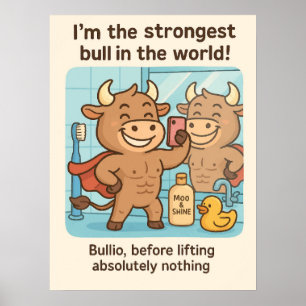 Bullio® voor het tillen – Funny Cartoon Gym Poster