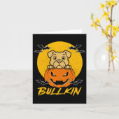 Bullkin Halloween Funny Bulldog Halloween Pumpkin Kaart (Gele Bloem)